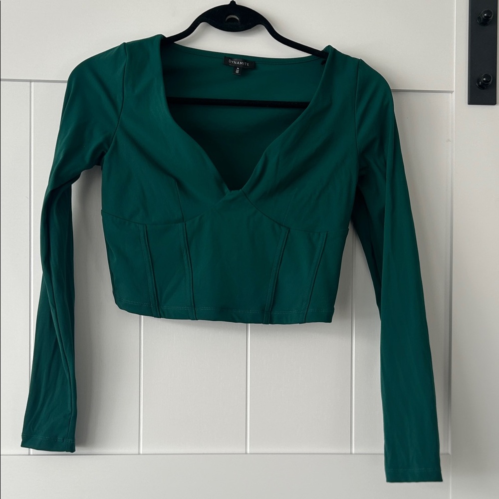 Dynamite Emerald Green Long Sleeve Crop Top